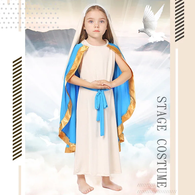 Cosplay mãe sagrada trajes para crianças deusa athena vestido meninas maria saia rainha roupas medievais dia das crianças palco par # 1 # W