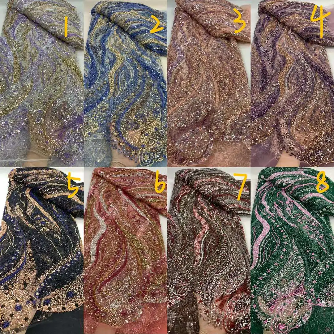 African Groom Lace Fabric for Women, French Nigerian Sequins, Tulle Lace Fabric for Party, Bridal, High Quality, 5Yards, 2024