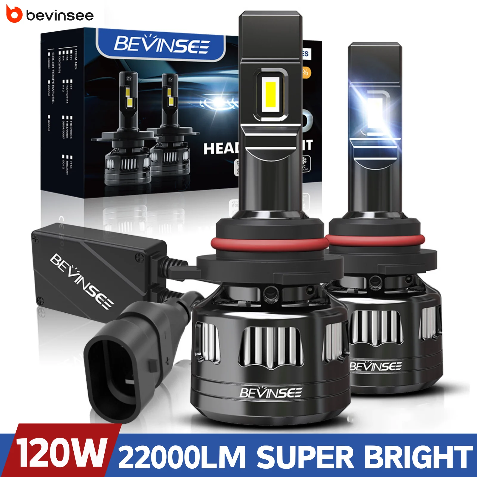 

BEVINSEE Hir2 LED Headlight Bulbs CANBUS H4 H7 H11 H8 H1 Auto Lamps 120W 22000LM High Power 9005 HB3 9006 HB4 LED Fog Lights 12V