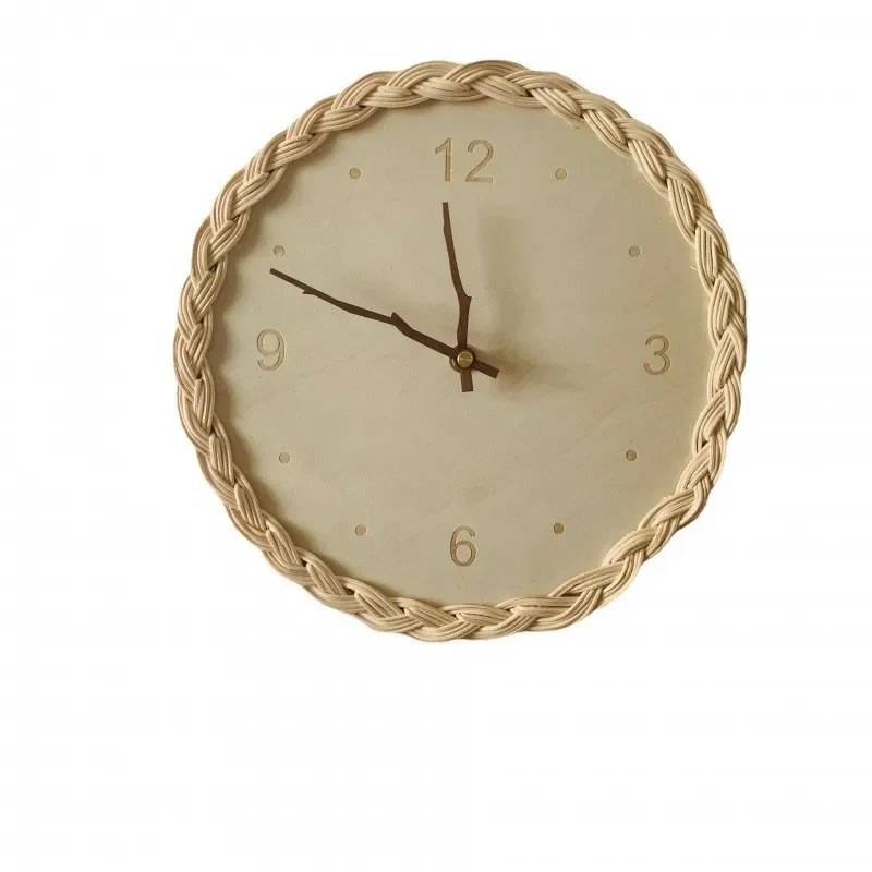 

Creative Korean Wind Rattan Round Digital Silent Wall Clock Room Simple Decoration Wall Decoration Wall Hanging Heavy