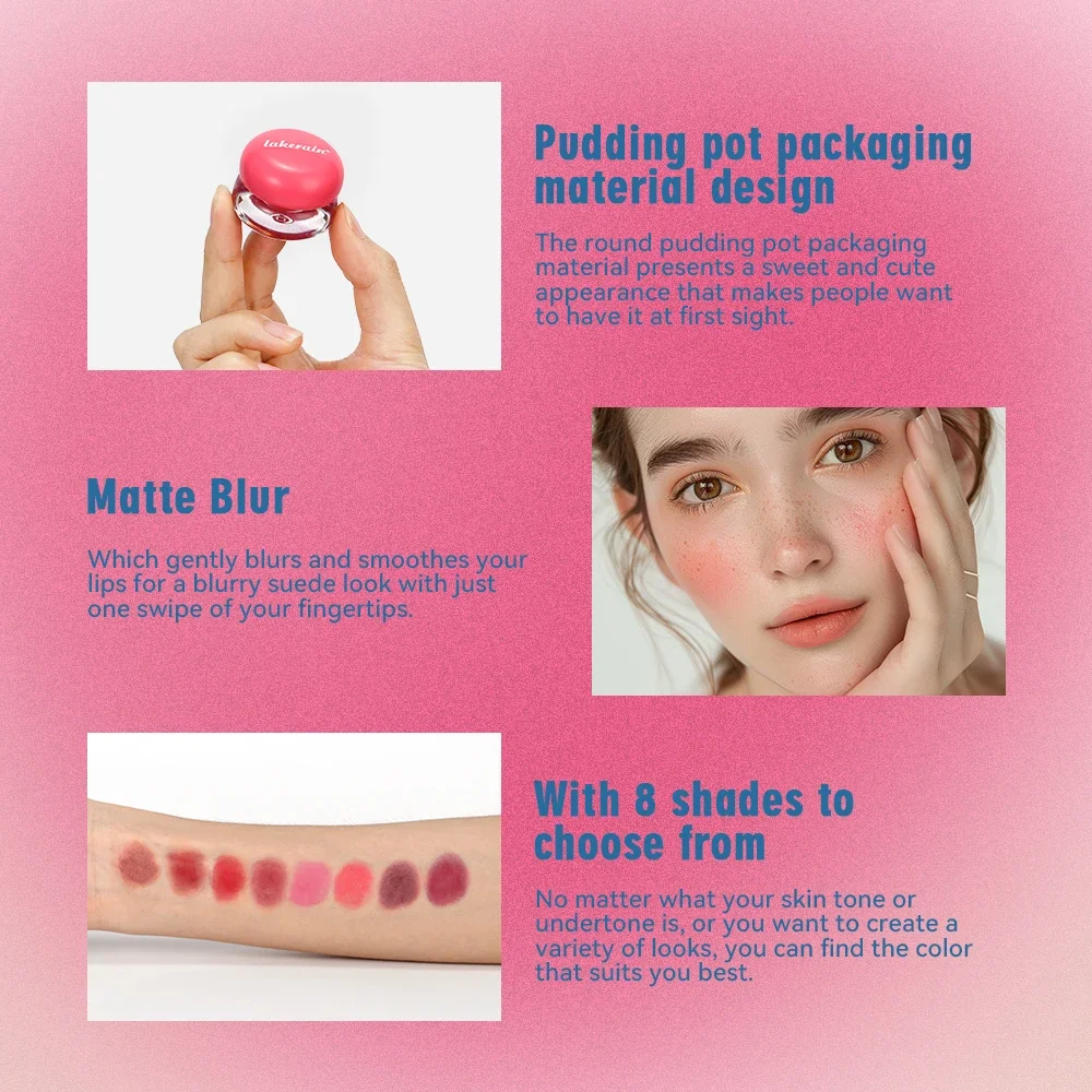 Lip&Cheek Blurry Pudding Pot Baby Makeup Blush Buildable Lightweight Multi-Use Soft Matte Finish Face Blusher Korean Makeup Fre