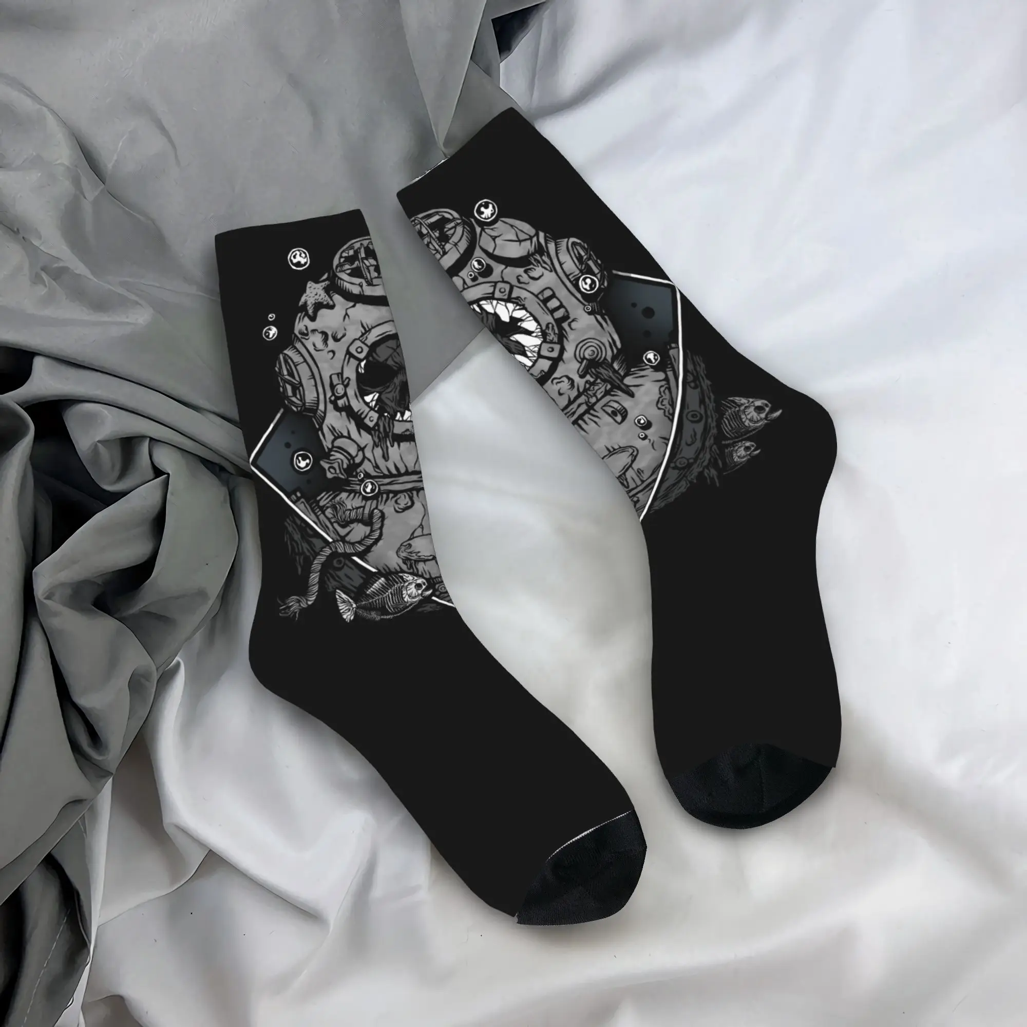 Custom Funny Mens Scuba Diving Skull Dress Socks Unisex Warm Comfortable 3D Printed Occult Forgetfulness Crew Socks