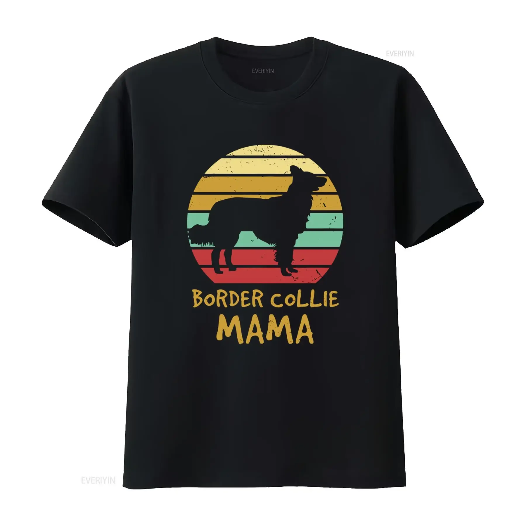 Retro Border Collie Dog Mama Sunset T Shirt for Owner Mom Lover Mother vintage Washed Casual Unisex Breathable