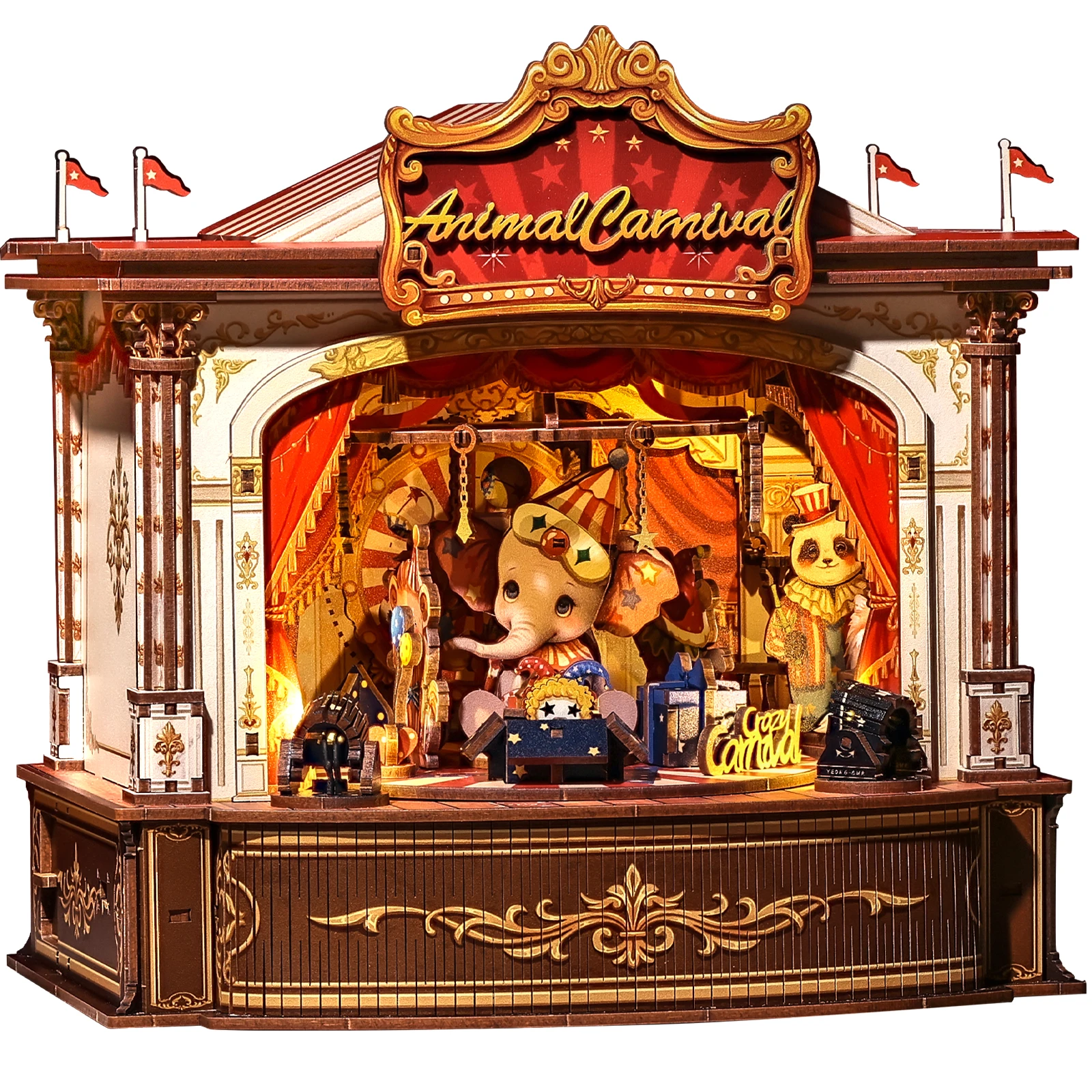 

CUTEBEE DIY Miniature House Kit for Adults Wooden Music Box Dollhouse Animal Carnival 3D Puzzle Handmade Model Building Set