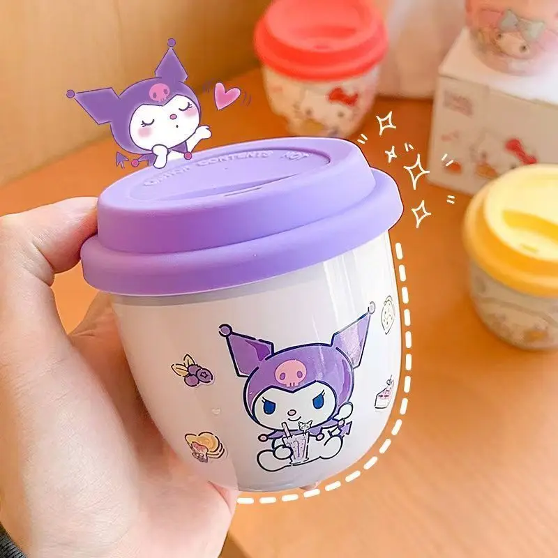 Kawaii Hello Kitty Kuromi My melody cartoon pattern coffee cup for women new ceramic casual cup with lid couple water cup