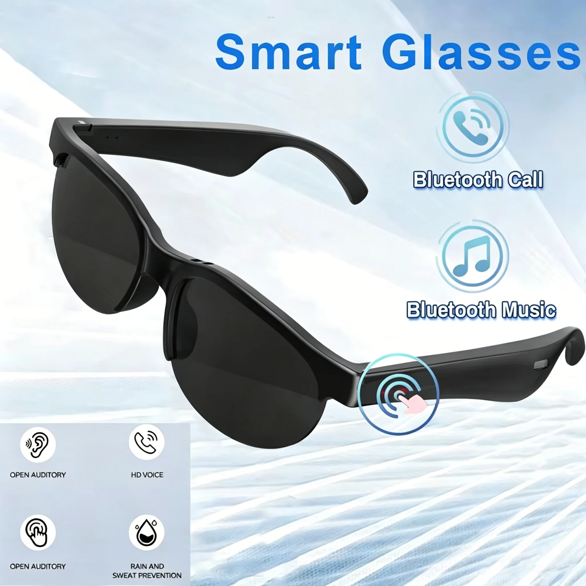 LAXASFIT 2026 New Smart Glasses Men Bluetooth 5.3 Anti Blue Ray Sunglasses Touch Music Control Dual Speaker Headset