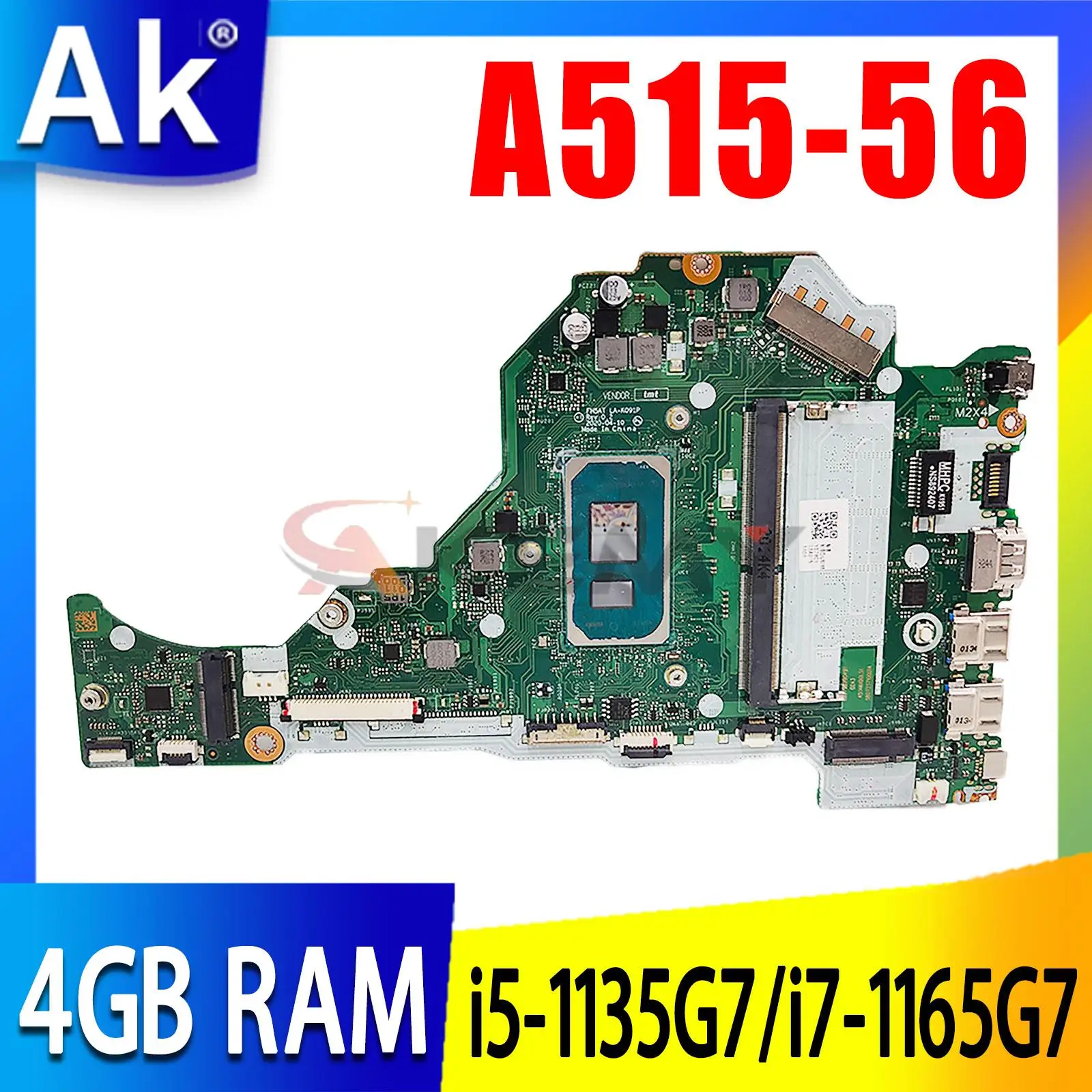 

For ACER A515-56 Laptop Motherboard LA-K091P SRK02 i7-1165G7 4GB RAM NBA171100510 Notebook Mainboard A517-56 100% Tested OK
