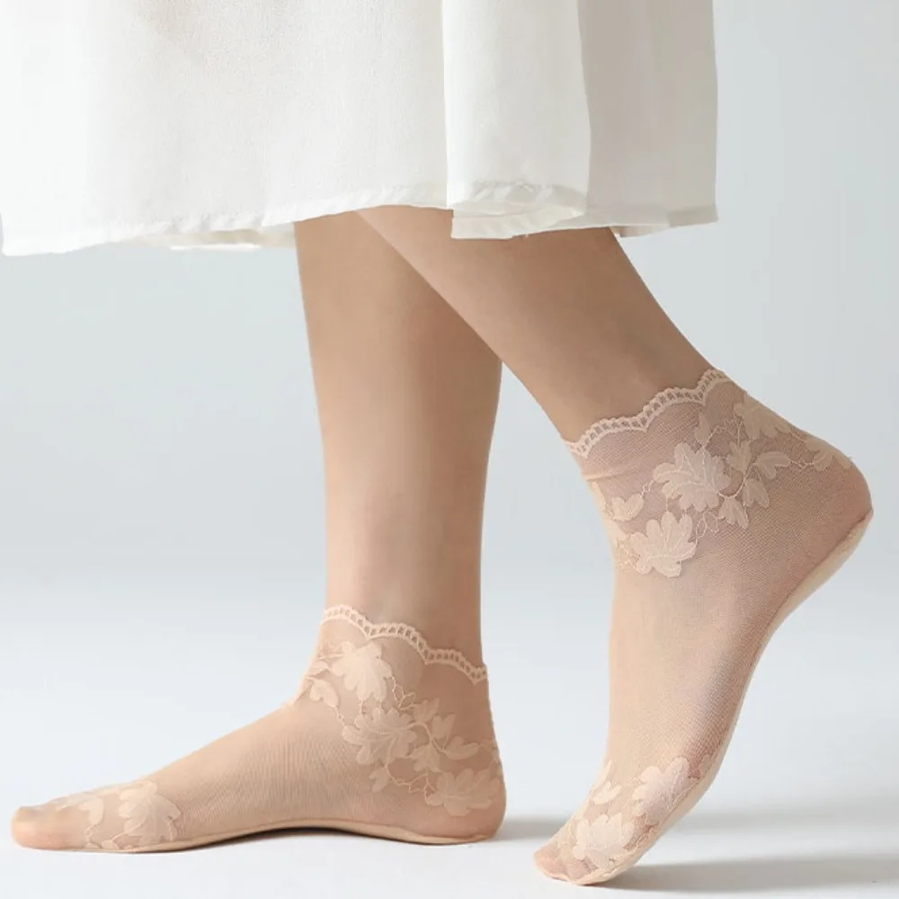 Hygroscopic Boat Socks 2024 Invisible Breathable Lace Socks Non-slip Low Cut Cotton Hosiery Women