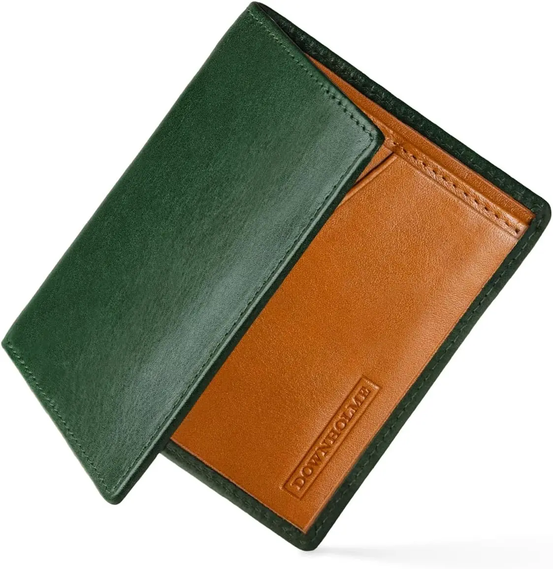 

Тонкий кожаный кошелек-бифолд для мужчин в цвете British Racing Green, компактный и прочный.