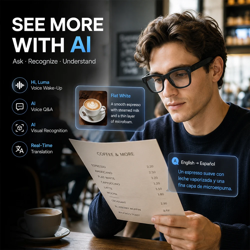 AI Smart Glasses 800W Camera A - Audio Music Recognition review and price
