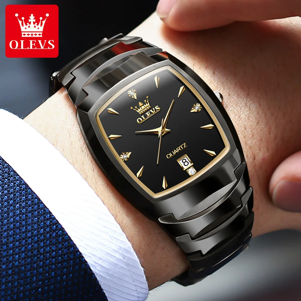 OLEVS Original Quartz Watch for Men Tungsten Steel Strap Calendar Waterproof Wristwatch Men\'s Watches Genuine TOP Brand Clock