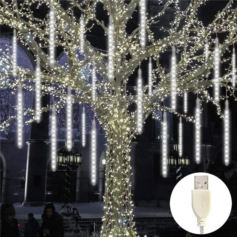 

USB Метеоритный дождь, светодиодные сказочные гирлянды, украшения для рождественской вечеринки, гирлянда, уличный фонарь, свадьба, 2024, украшения для Рамадана