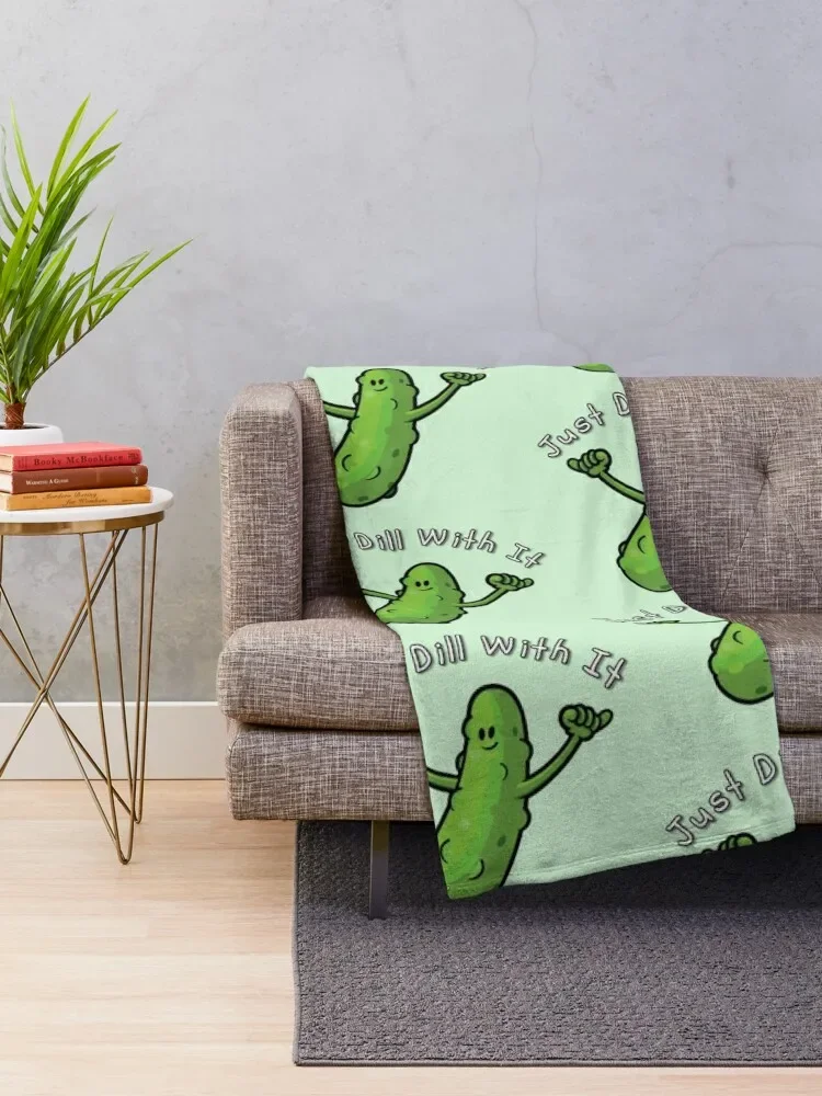 Just Dill With It Funny Cartoon Pickle Throw Blanket Decorative Sofas Comforter Blankets