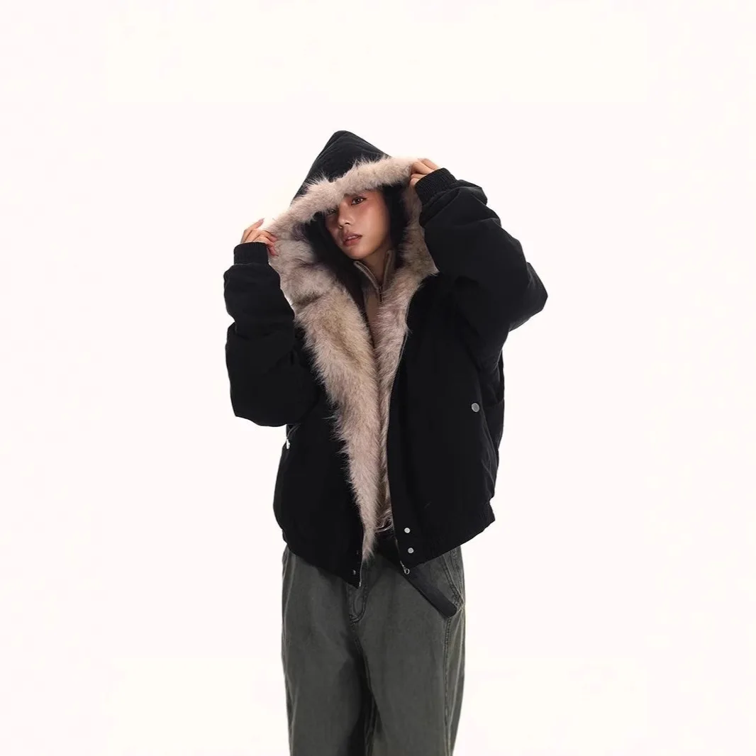 Parkas de calle Y2K para hombre y mujer, chaqueta Bomber con cuello de piel Retro Punk Harajuku, abrigo cálido informal holgado de estilo Hip-hop