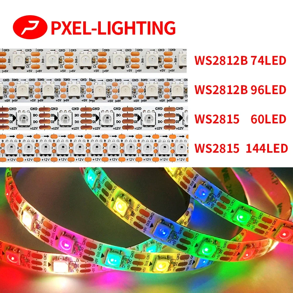 

DC5V WS2812B DC12V WS2815 RGB LED Light Strip Individually Addressable Pixels SMD5050 TV with Light SPI Room Indoor LED Strip