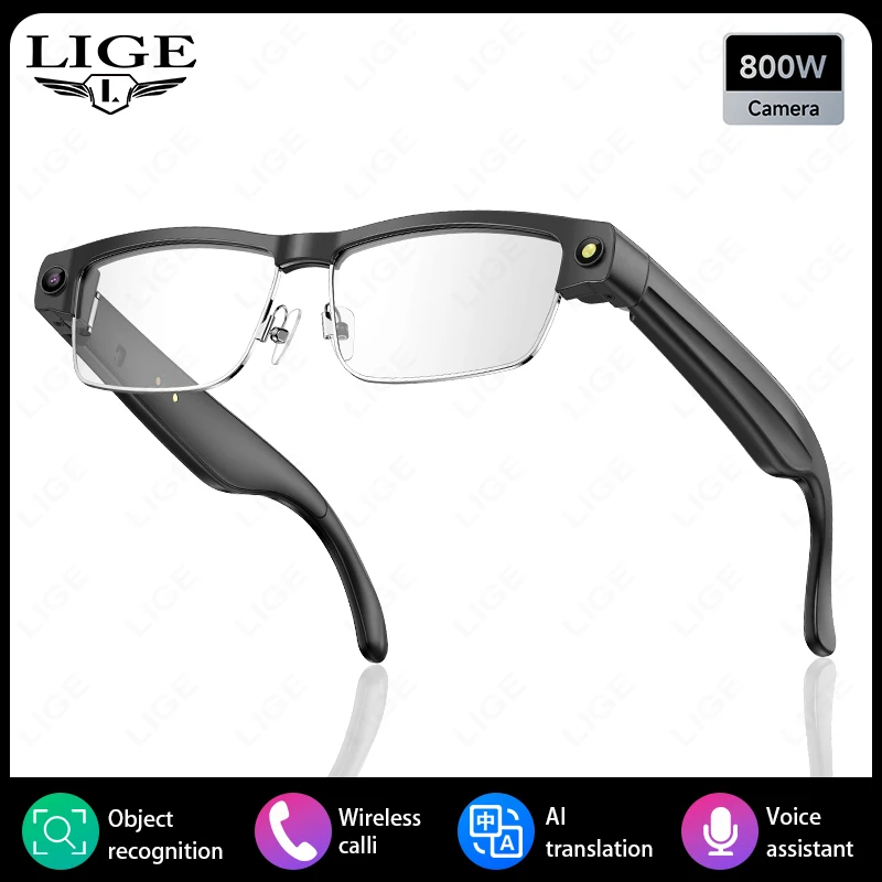 LIGE 8 Million Pixels Camera Smart Sunglasses Recording Videos 270mAh AI Photo Recognition Chat Translation Bluetooth Glasses