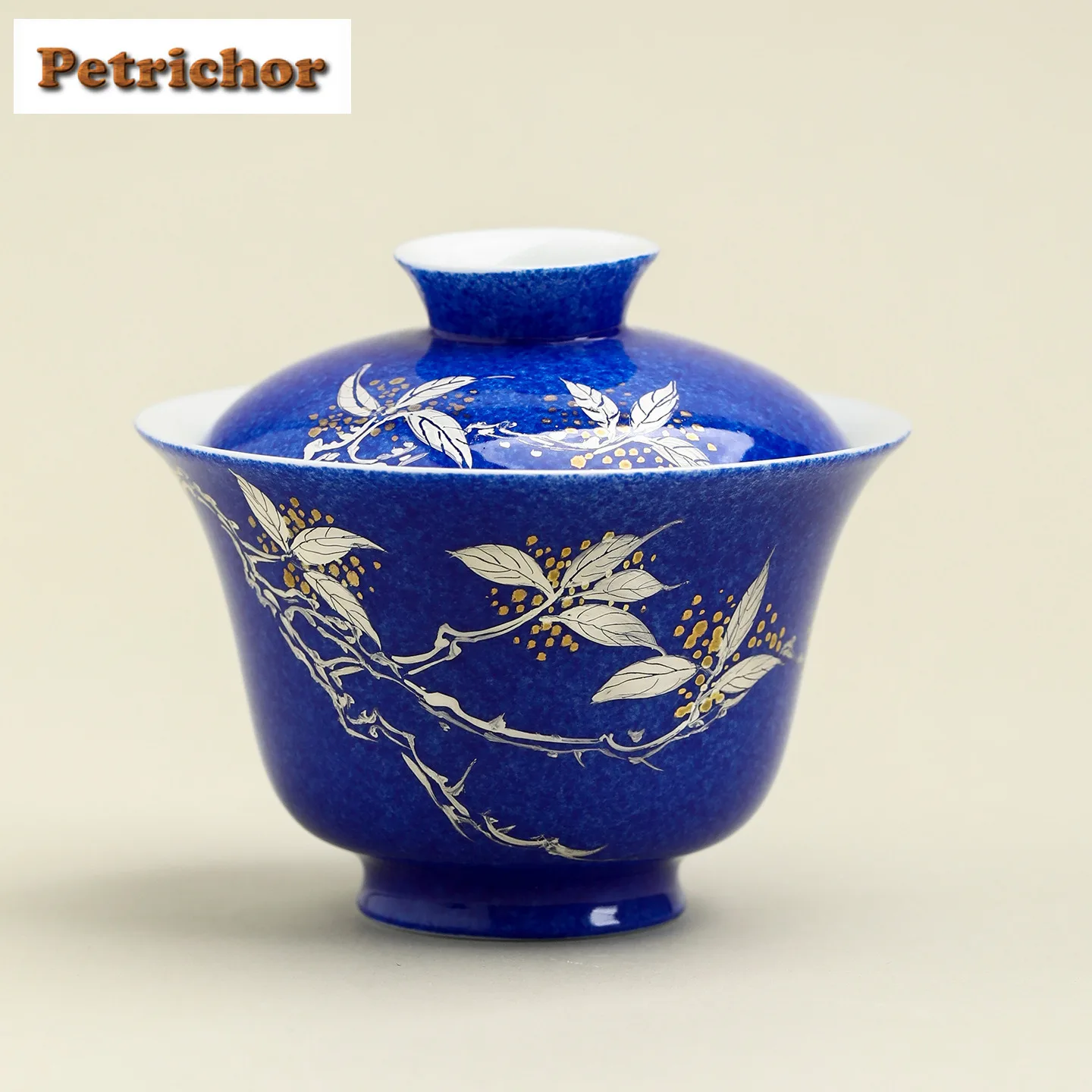 

110ml Hand-painted Blue Sprinkled Silver Osmanthus Gaiwan Boutique Tea Tureen Tea Bowl With Lid Kit Tea Maker Cover Bowl Craft
