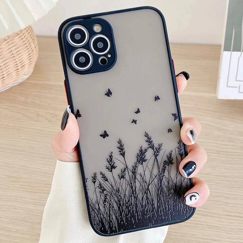 Contrast Frame Flower & Butterfly Print Case for Xiaomi Redmi Note 13 12 Pro Plus 12S 11 11S 10S 10 Redmi 12C 13C 13C 14C Cover