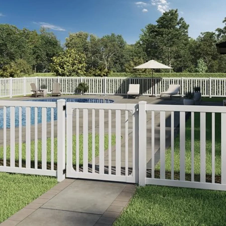 

4ft H x 4ft W 1 Gate No Dig WamBam Sturbridge Gate Kit White Vinyl Picket Yard Fence Gate with Hardware Included for Sturbridge