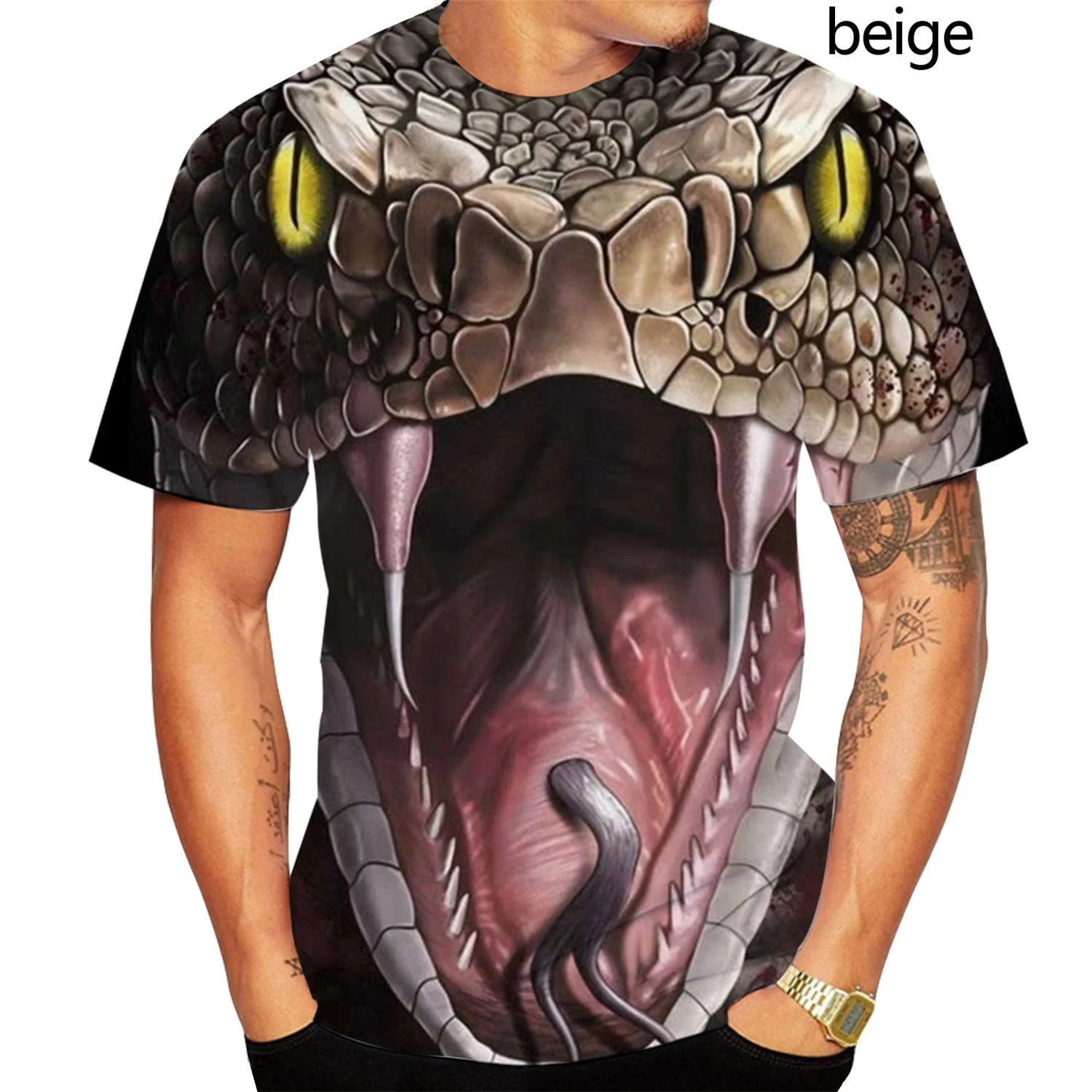 Horror Eerie Snake 3D Printing Men\'s Domineering T-shirt Fashion Novelty Short Sleeve Unisex Fun Snakeskin Cobra Tops