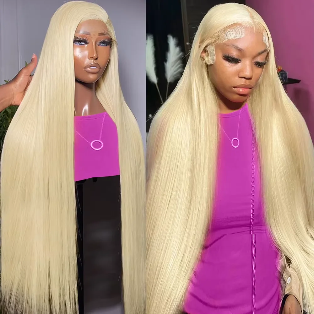 

46-дюймовый парик из натуральных волос, цвет 613 блонд, прямой, высокой плотности, с HD-кружевной передней частью 13x6, а также парик с максимальной кружевной передней частью 13x4 для женщин