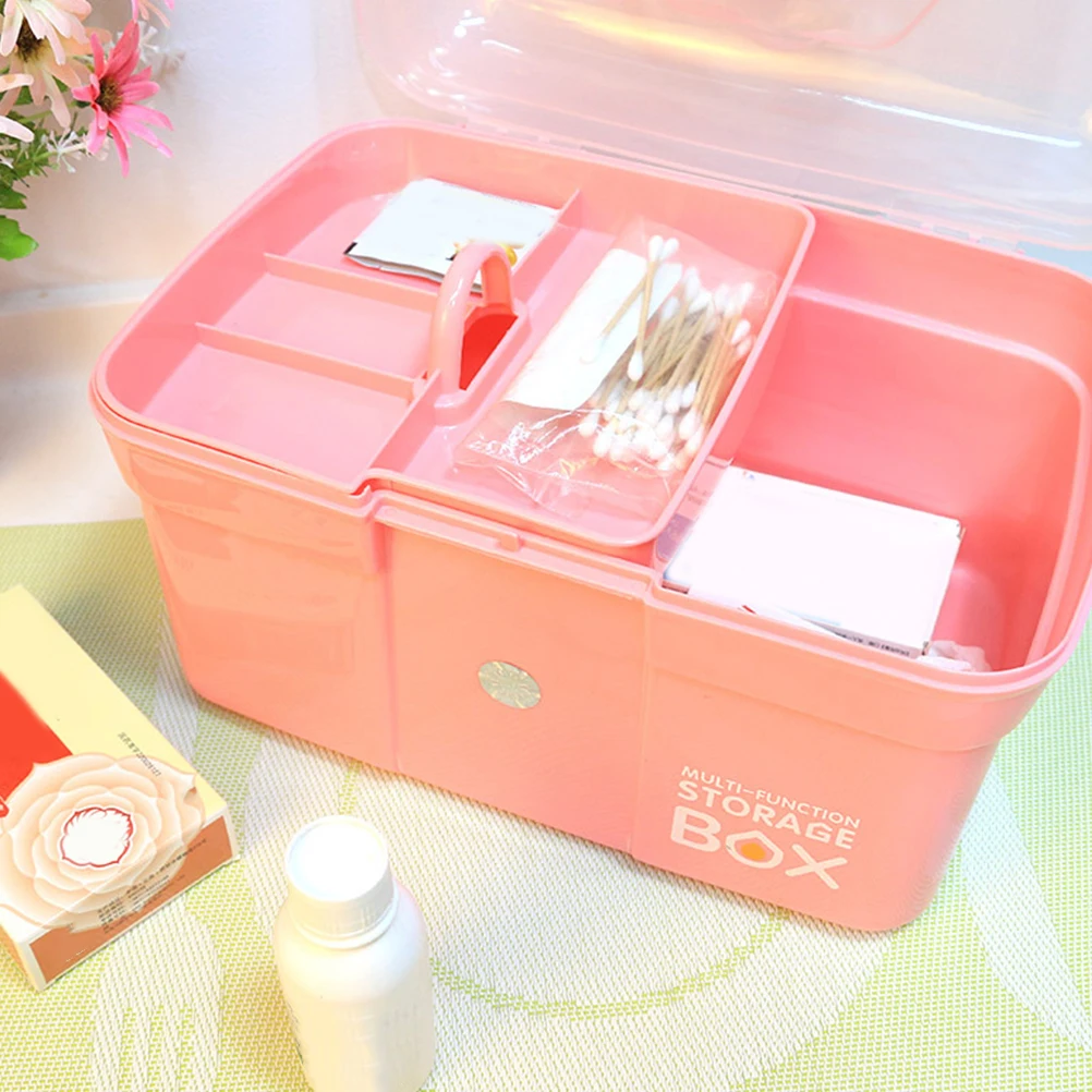 حافظة طبية محمولة مقاس 31 × 20 × 20 سم، صندوق دواء ذو سعة كبيرة باللون الوردي، منظم خفيف الوزن ومقاوم للصدمات للاستخدام المنزلي في الهواء الطلق