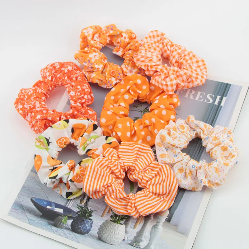 

7Pcs Autumn Print Hair Scrunchies for Women Orange Hair Ties Assort Summer Hair Accessories for Girls Hair Band Ponytail Holders