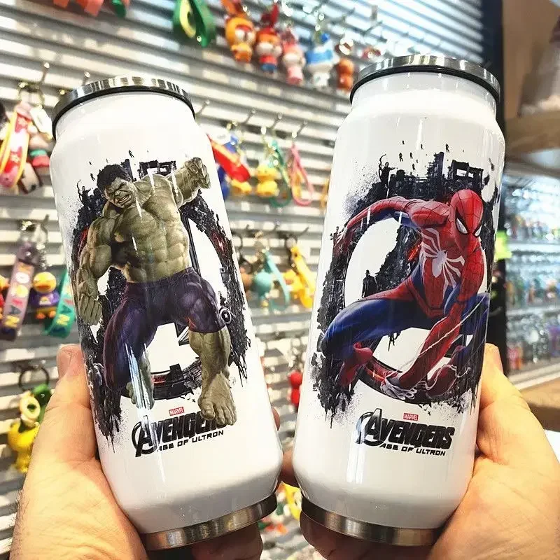 Marvel Captain America Spiderman 304 Straw Thermos Cup Student Simple Creative Personality Trendy Can Water Cup Cartoon Gift