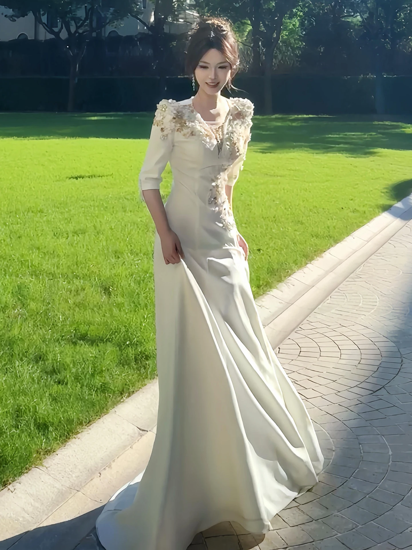 

Женское платье для выступлений: национальное, этническое, для вокала, сценических выступлений, свадеб, концертов, церемоний, для взрослых, стройнящее, с эффектом похудения