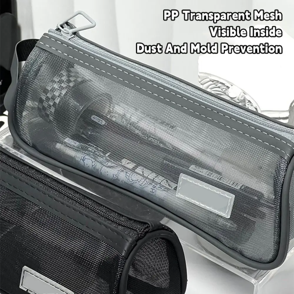 New Mesh Pen Bag U-shaped Stable Base Transparent Stationery Bag Large Capacity Stationery Organizer Students