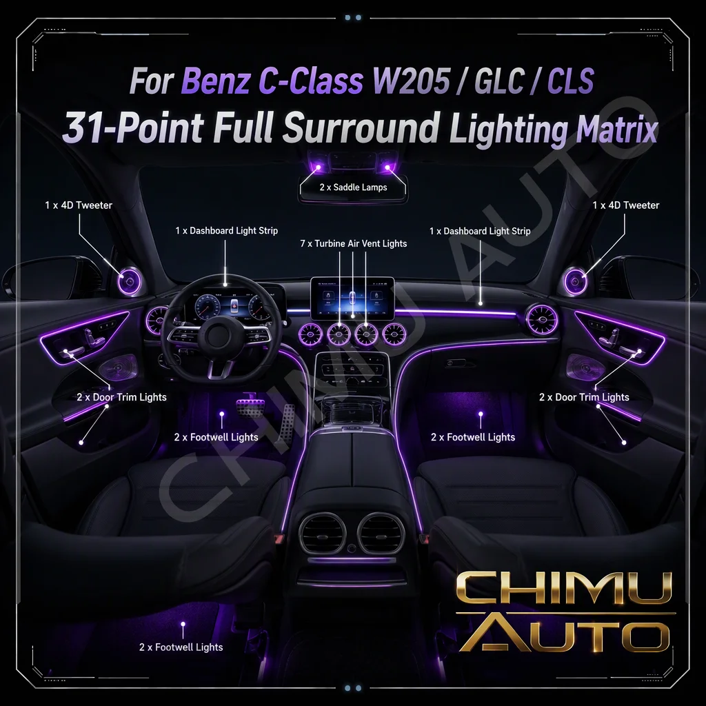 【CHIMU AUTO】For Benz C Class W204 W205 GLC CLS W218 Car LED Ambient Light 64-Color Dynamic Interior Atmosphere Lamp App Control