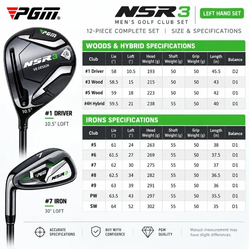 PGM NSR3 Left-Handed Men’s Golf Club Set – 12 Pieces with Bag 3