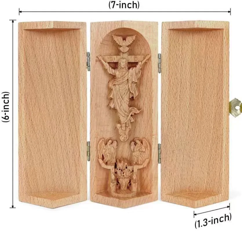 Wood Sculpture Nativity Family Decor Serenity Prayer Christian Statue of Jesus Father in Heaven Christian Cylinder Decor