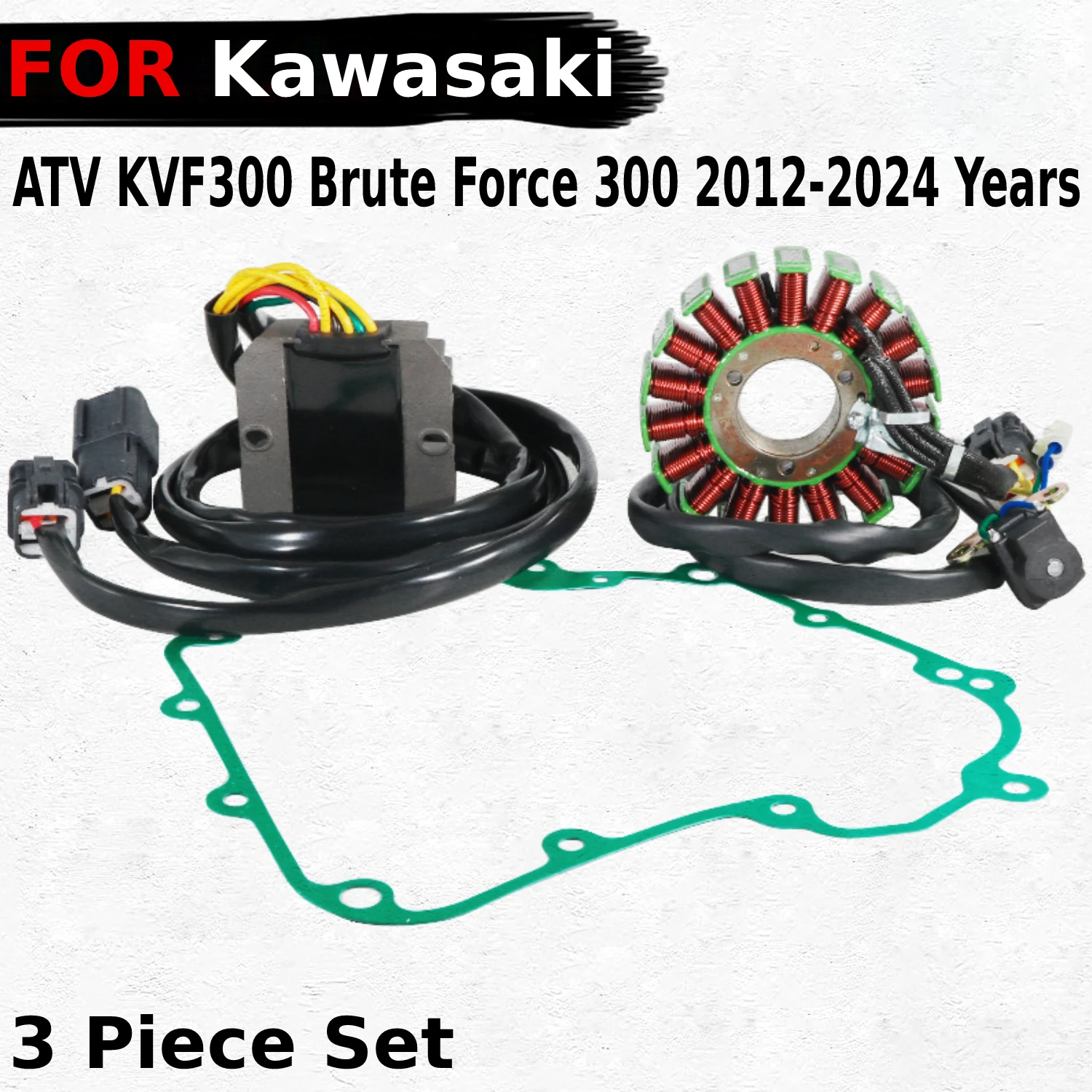 

Regulator Magneto Stator Coil Gasket Kit for Kawasaki ATV KVF300 Brute Force 300 2012-2024 Year 21003-Y007 21066-Y002 11061-Y029