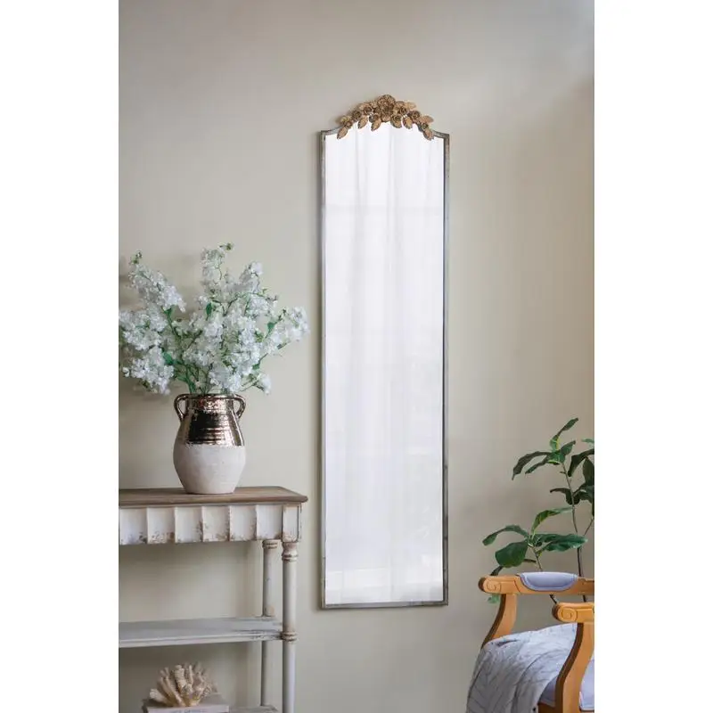 

Large Rectangular Full-Length Mirror 18"x1.6"x70.9" Distressed Ivory Frame Gold Floral Crown