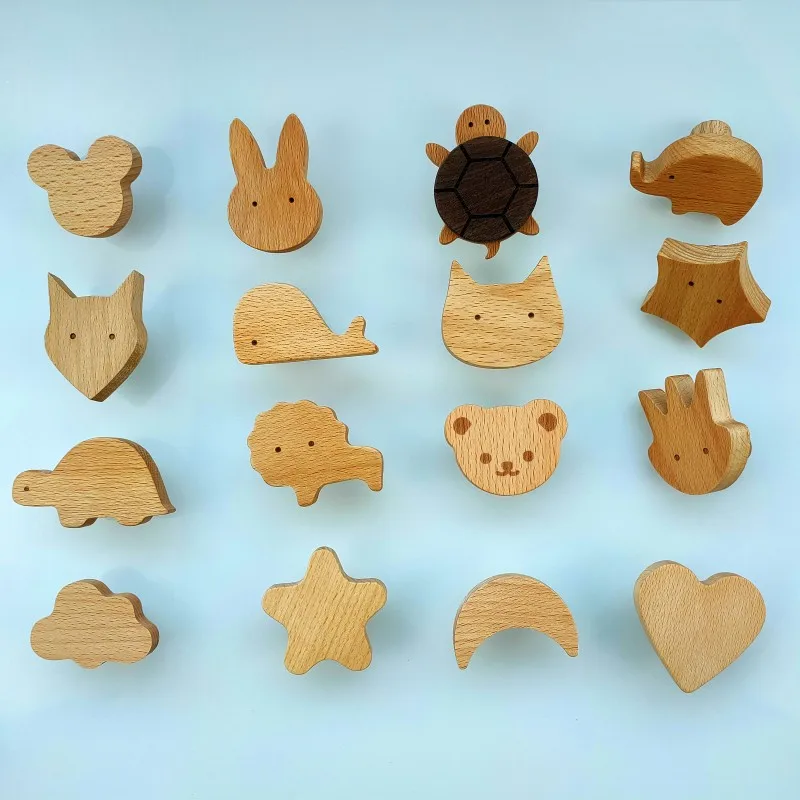 

Nordic Animal Shape Cabinet Handles Wooden Drawer Knobs Kids Safety with Screws Furniture Handles Door Pulls