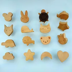 Nordic Animal Shape Cabinet Handles Wooden Drawer Knobs Kids Safety with Screws Furniture Handles Door Pulls