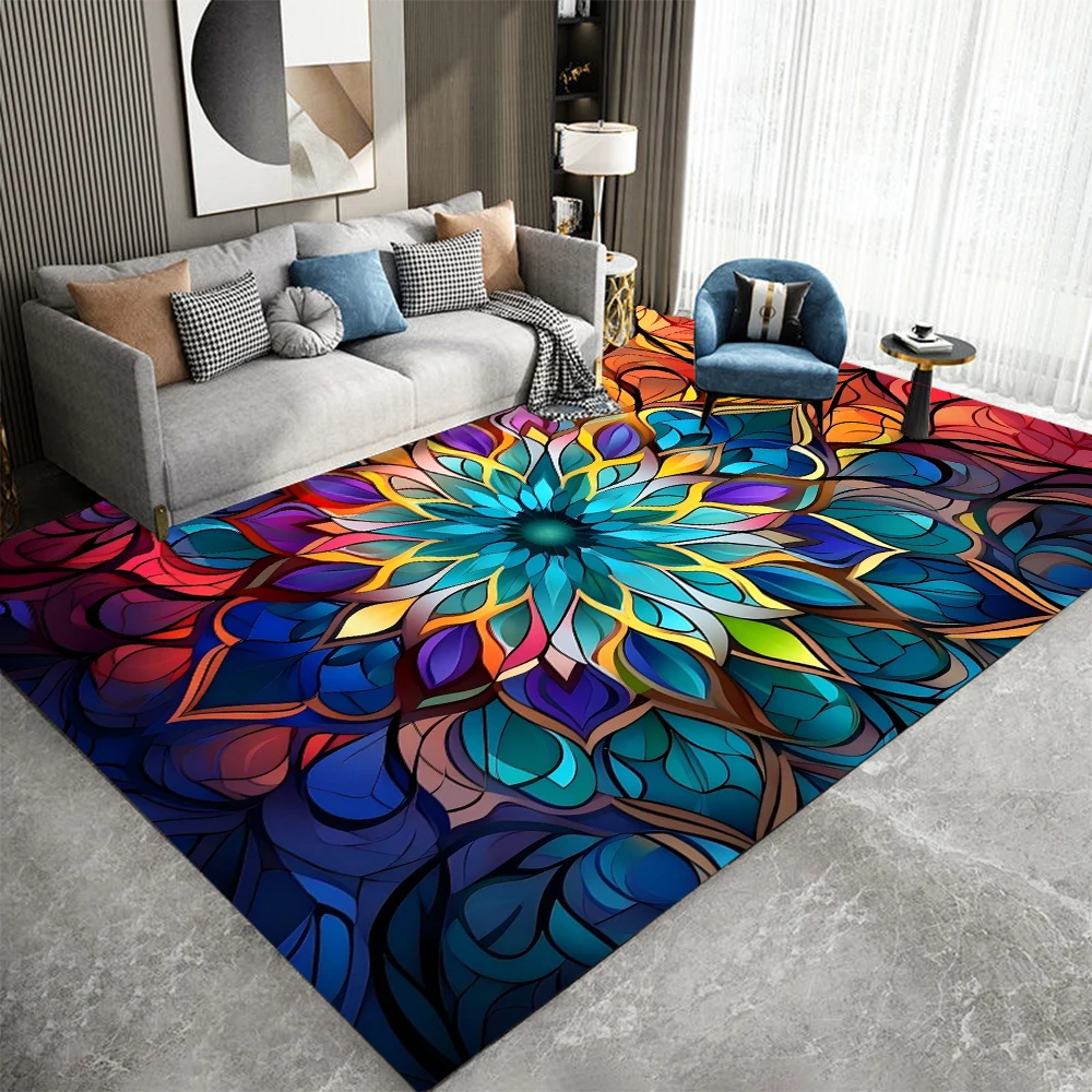 Abstract Mandala Print Area Rugs Anti Slip Machine Washable Carpet Bedroom Living Room Bathroom Dormitories Floor Mat