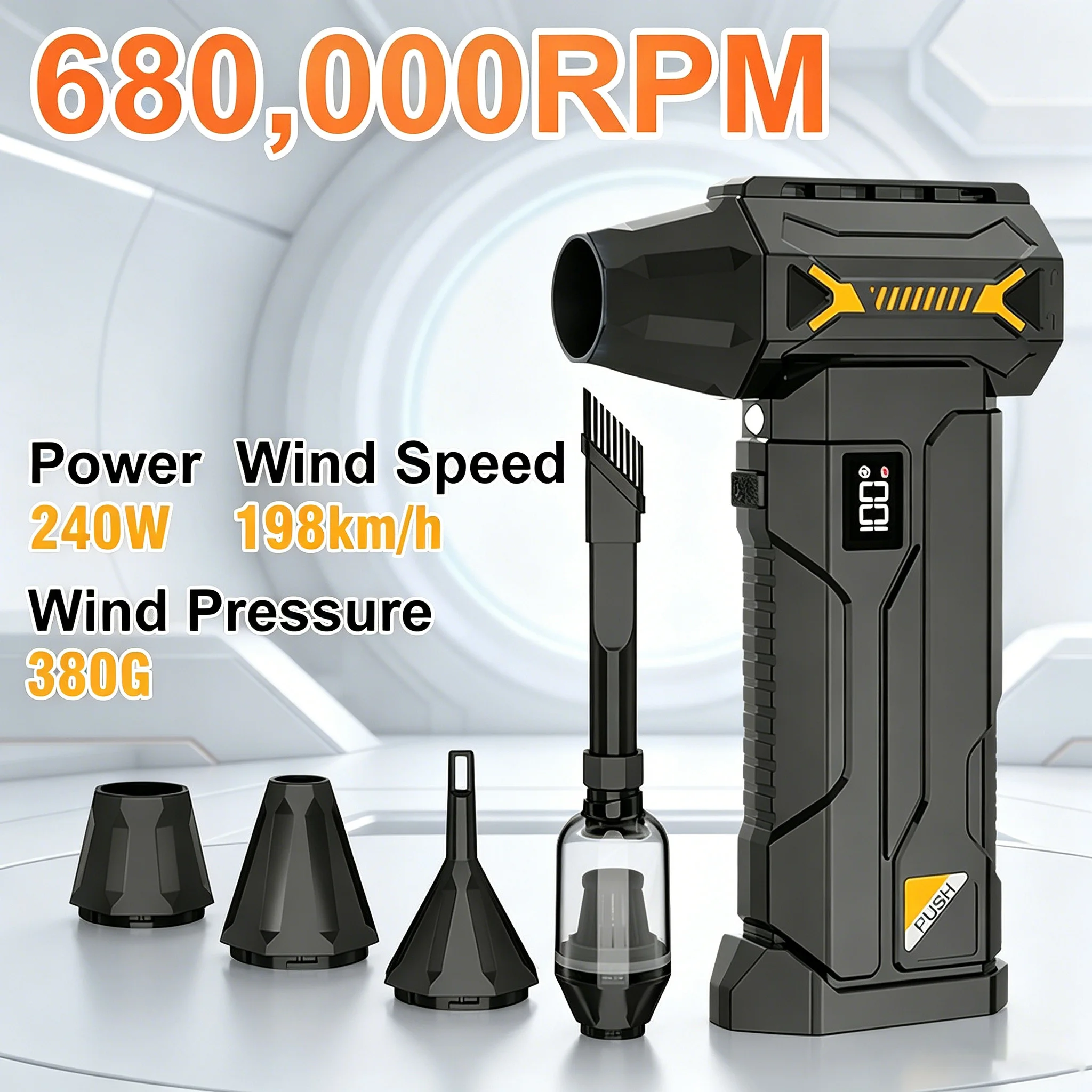 

680000RPM Brushless Cordless Air Duster Rechargeable Compressed Air Blower 2-in-1 Suction Blowing for PC Keyboard Car Outdoor