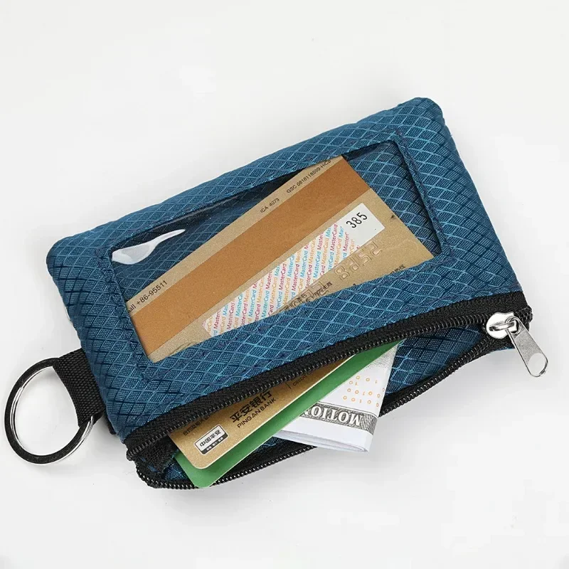 RFID Blocking Small Wallet with ID Window Waterproof Zipper Case Pouch with Lanyard Keychain for Cards Cash Coin Purse