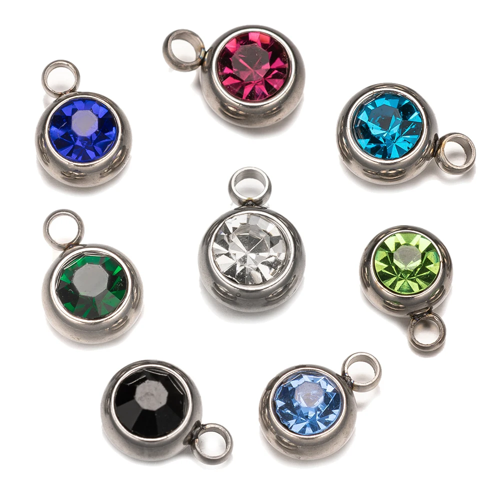 10pcs Crystal Birthstone Charms DIY Beads Pendant with Rings Handmade for DIY Jewelry Necklace Bracelet Earring Making Supplies