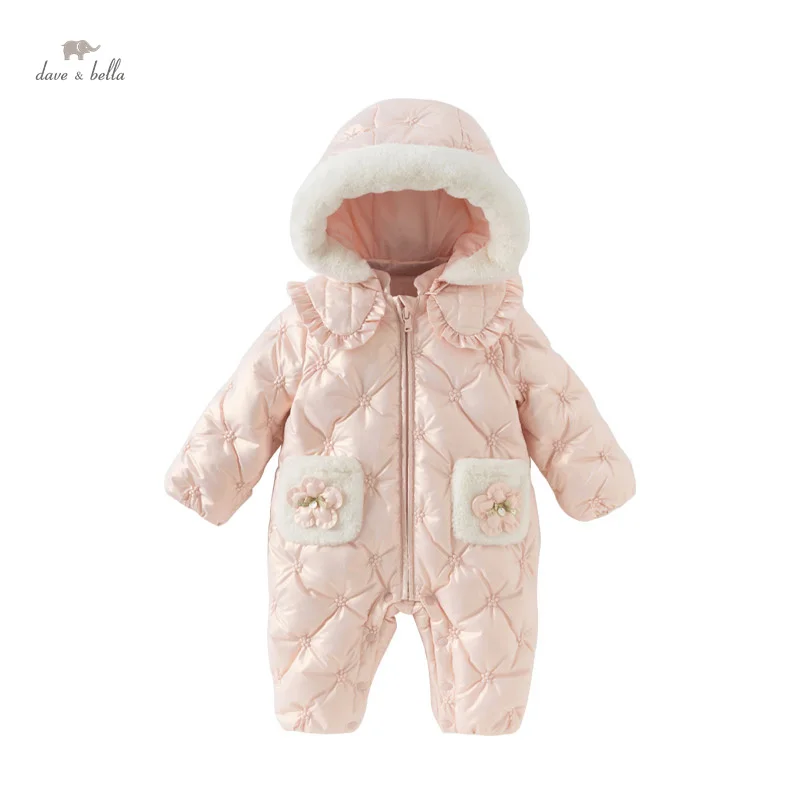 Dave Bella Baby Jumpsuit Newborn Creeper 2024 New Autumn winter Girls  Baby Casual Cute White Duck Down Romper Warm DB4242514