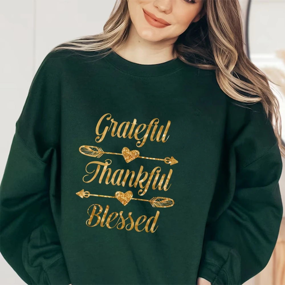 

Graphic Plus Size Pullover Shirt Top For Women Thankful Grateful Blessed Print Y2K Style Spring and Autumn Styles 2000s