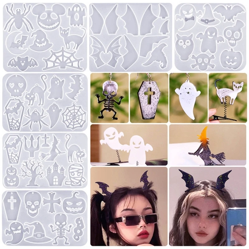 Molde de silicona de Calavera de Cristal para Halloween, Molde de resina de sombrero con pinchos personalizado, joyería DIY para pendientes de fiesta, 6 piezas