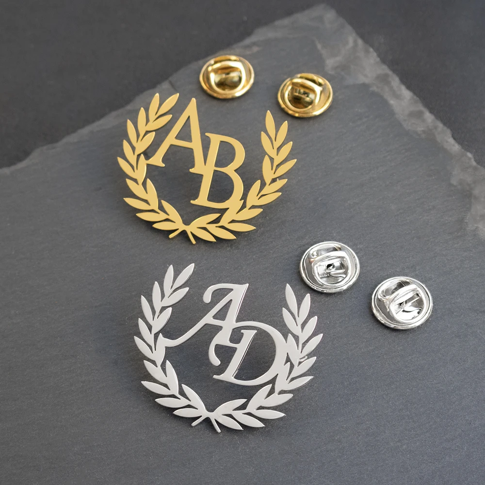 

Customized First Letter Olive Branch Brooch, Fashion Accessory, Stainless Steel Jewelry, Suitable For Groom's Boy