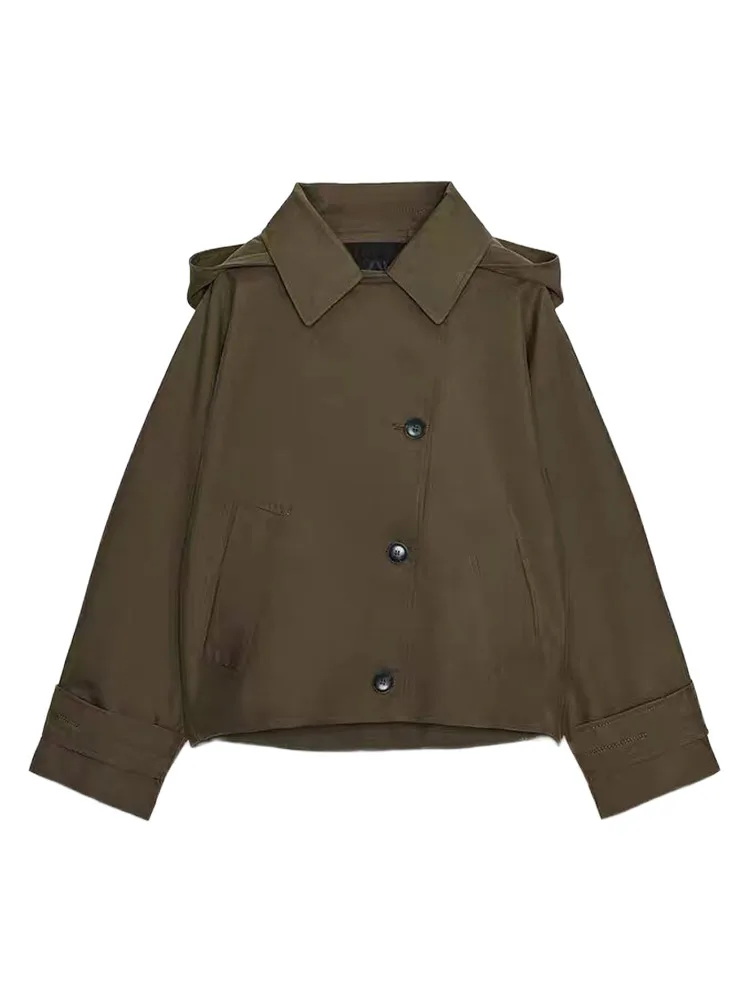 

Водонепроницаемые куртки с летучей мышью, ветровка для женщин, толстовки с капюшоном, коричневые короткие куртки большого размера, топы, осенняя новая модная верхняя одежда CF