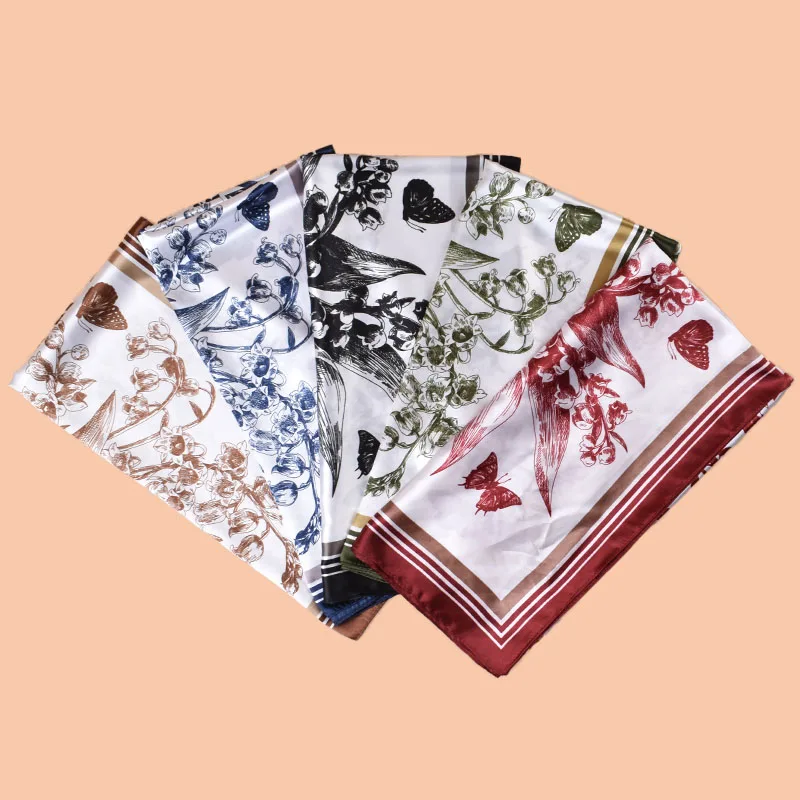 Écharpe imprimée Vintage Beige pour femmes, douce et élégante, adaptée à toutes les saisons, écharpe carrée polyvalente, peut être utilisée comme foulard, 1 pièce