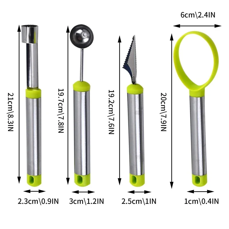 4Pcs/set Stainless Steel Fruit Tool Set Watermelon Ball Scoop Apple Corer Remover Fruit Carving Knife Fruit Pulp Separator Tools