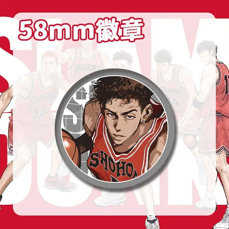 New Slam Dunk cartoon animation peripheral laser badge Sakuragi Hanamichi Rukawa Kaede tinplate badge brooch decoration gift