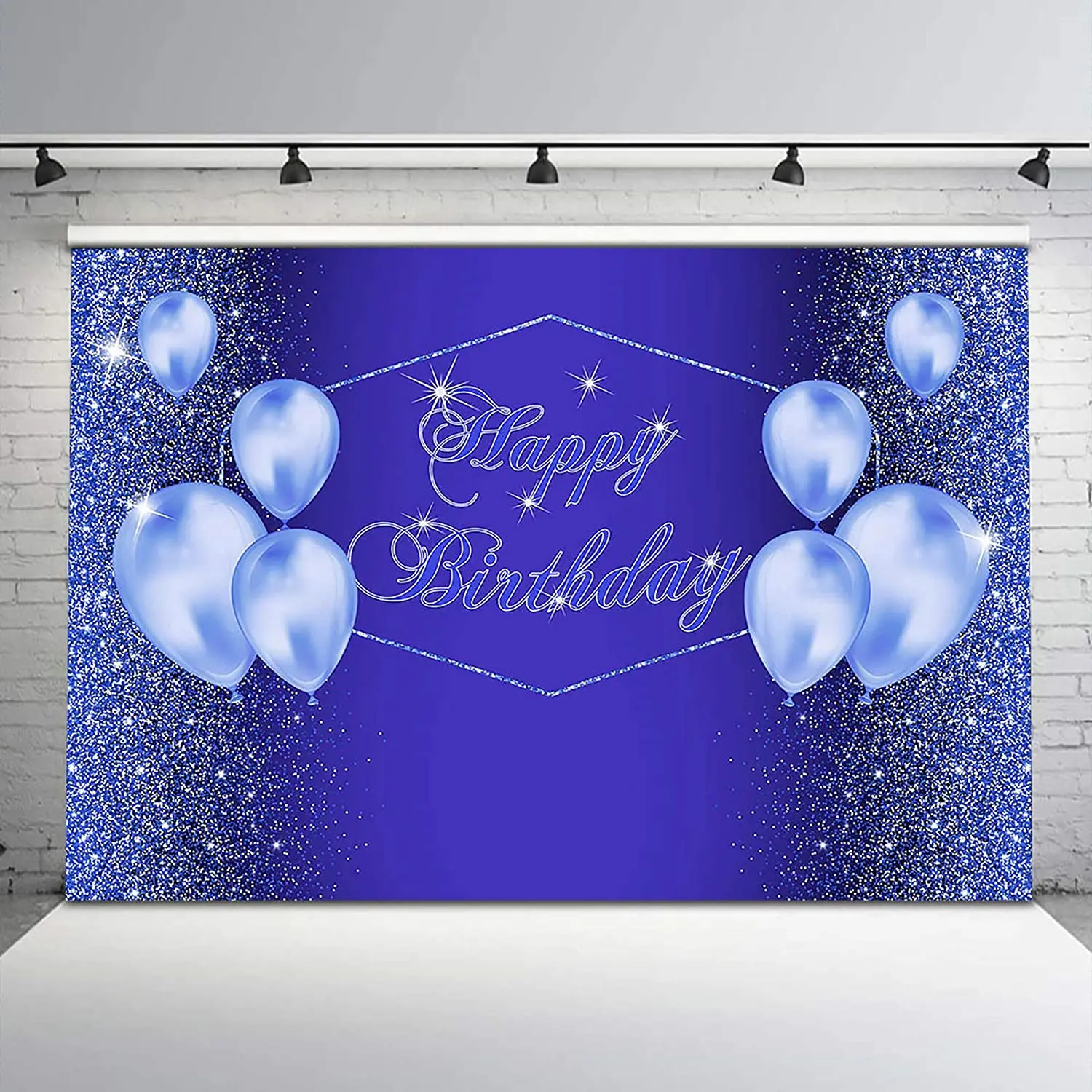 

Royal Blue Balloons Party Photography Backdrop Bokeh Blue Happy Birthday Adults Dots Background Supplies For Men